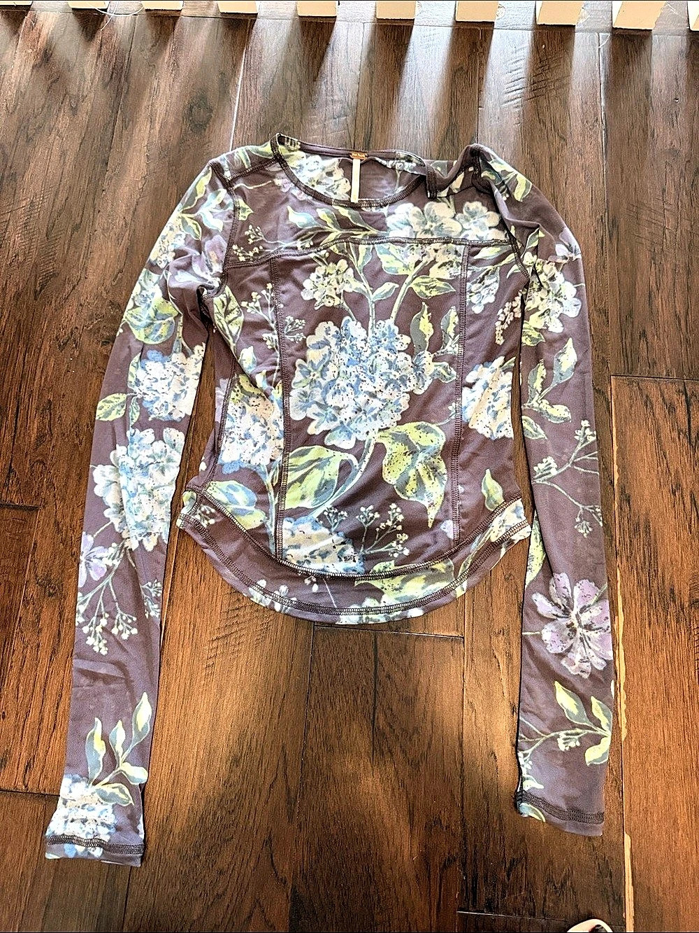 Free People Lady Lux Layering Top Floral Bodysuit Brown & Blue XS